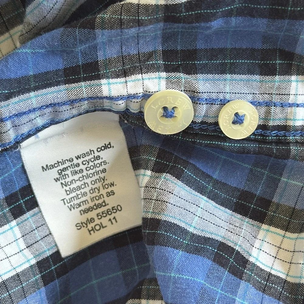 J. Crew shirtings washed casual tailored fit blue plaid button down shirt small